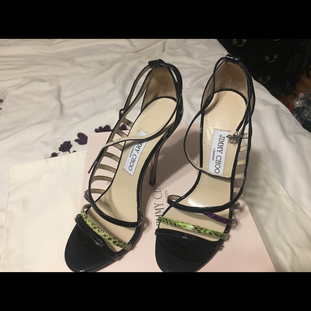 Black patent leather. Used one time.